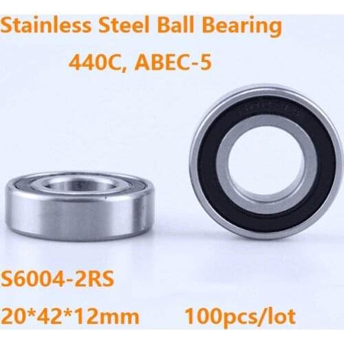 100pcs/lot S6004-2RS S6004RS 20*40*12 mm ABEC-5 Stainless steel Deep Groove Ball bearing Double Rubber cover 20×42×12 mm