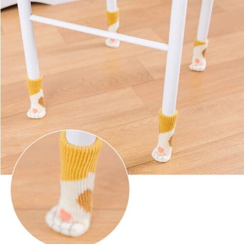 4Pcs Anti-slip Chair Foot Pad Knitted Cat Paw Furniture Feet Protective Cover Cartoon Table Leg Mat