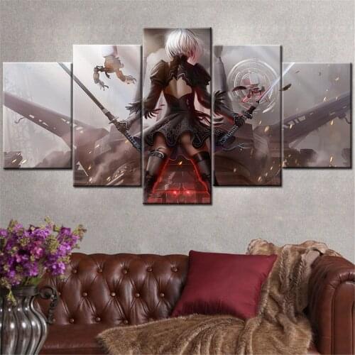 5 Piece Wall Art Canvas Game Picture Samurai Girl & Robot Figure Posters Home Living Decor Modern Bedroom Decoration Paintings