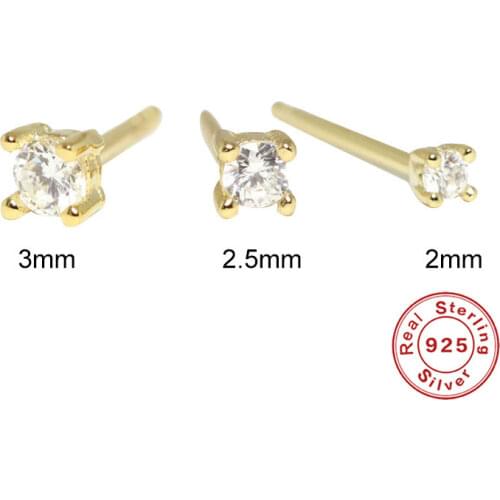 Aide 1 Set 3 Pcs Gold/Silver Cute Mini 925 Sterling Silver Stud Earrings for Women Charming Mini Zircon Ear Bone Buckle Jewelry