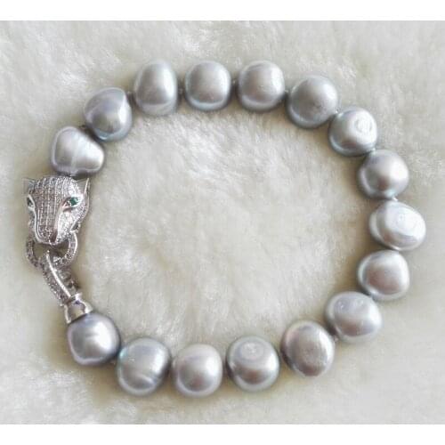 New natural 11-12mm white Gray Baroque irregular Pearl Bracelet 8"