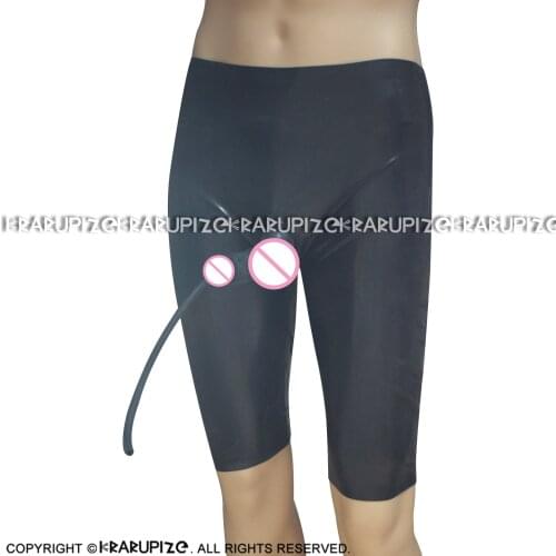 Black Latex Long Leg Boxer Shorts With Anatomical Penis Sheath And Piss Tube Rubber Underwear DK-0200