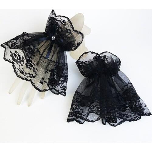 Halloween black gloves short lace lace forest mesh bow tie diamond dress sunscreen hand sleeve J34