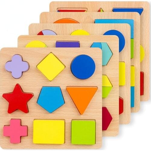 Wooden Educational Toys Shape Matching 3D Puzzle Montessori Geometry Intellectual Toys Learning Toys for Children