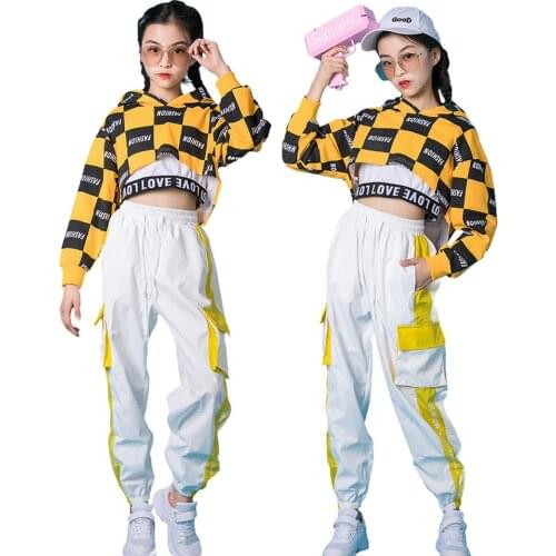 Kids Girls Hip Hop Jazz Street Dance Clothes Crop Sports Hoodie Sweatshirt Top /Vest/Joggers Pants Stage Performance Wear