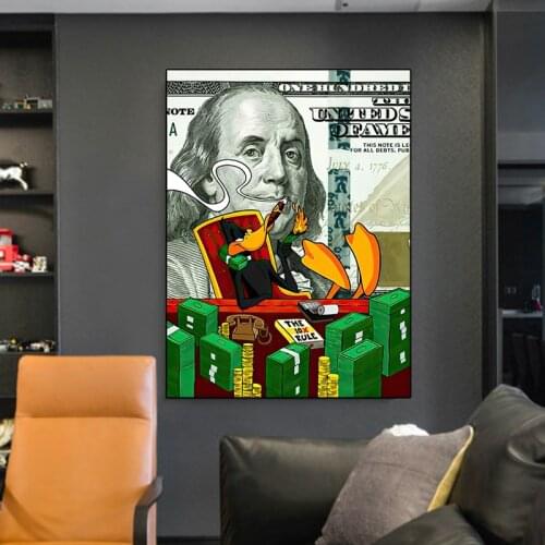 Dollars on the Table Canvas Painting Cartoons Duck Posters Pictures on the Wall Mural Modern Art Room Bedroom Home Decoration