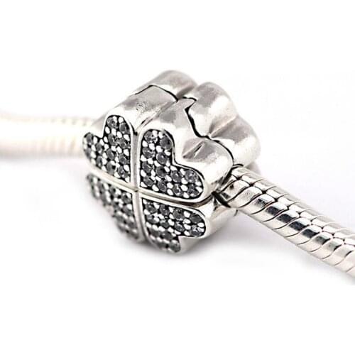 925 Sterling Silver Pave CZ Petals of Love Lock Clip Beads Fits Brand bracelets Fine Jewelry DIY 2019 Valentines Day Gift