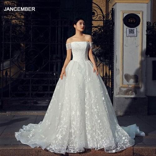 J66535 jancember vintage wedding dress 2019 ball gown princess off the shoulder lace up ruffles marriage dress vestido noiva
