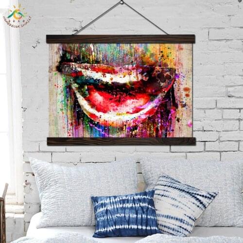 Dripping Paints Lips Modern Wall Art Print Pop Art Posters and Prints Scroll Canvas Painting Wall Pictures for Living Room