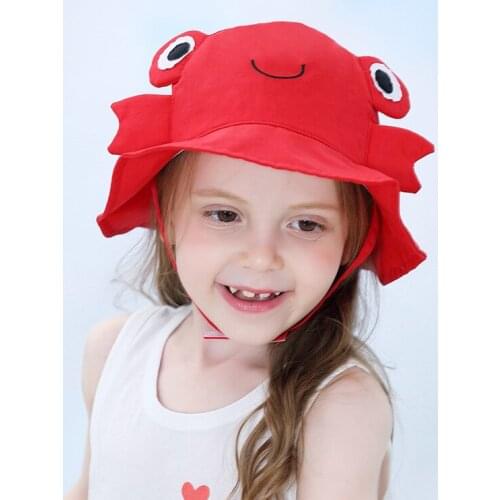 1-7Years Baby Summer UV Cut Cap Cartoon Red Crab Sun Hat Soft Light Cap Childrens Girl Boy Baby Visor Anti-UV Breathable Cap