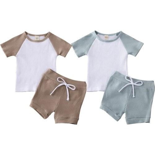 0-5Y Kids Baby Boys Clothes Set 2021 Summer Toddler Short Sleeve T-shirt and Shorts Pants Color Block Casual Outfits Tracksuits