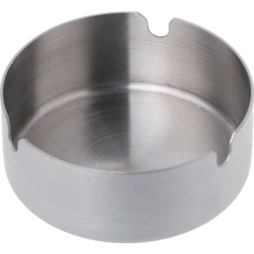 Round Stainless Steel Ashtray Tabletop Silver Cigarette Ash Tray Portable Case