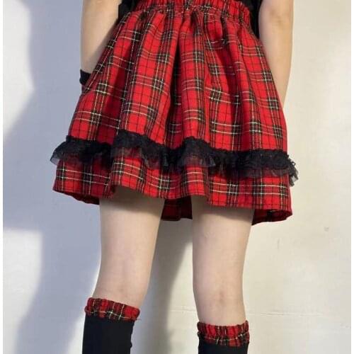 Lace Y2K High-waisted Skirt For Women Pleated Summer Jk Harajuku Fairy Grunge Mini Kawaii School Uniform A-line Korean Pink Red