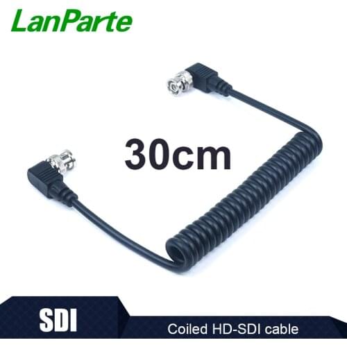 LanParte 15" HD 4K Coiled SDI Cable with Standard Right Angle BNC Connector