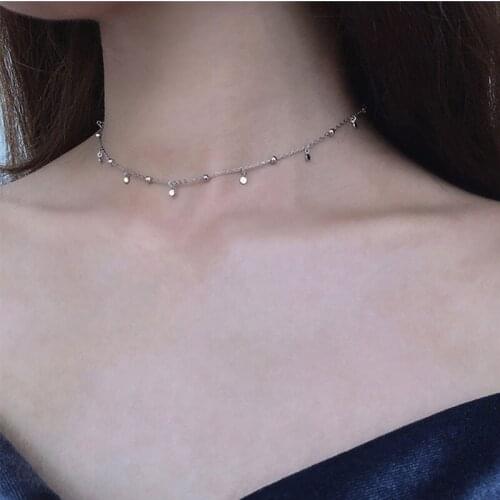 Evimi Minimalist 925 Sterling Silver Sparkling Choker Necklace Charm Women Couples Trendy Elegant Birthday Party Jewelry Gift