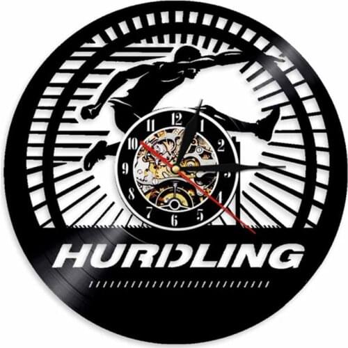 Hurdler Runner Wall Clock Track And Field Hurdling Vintage Vinyl Record Wall Clock Modern Design Decorative Clock Athletic Gift