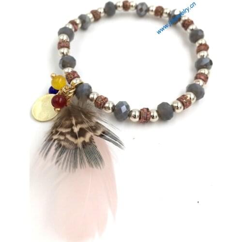 2015 New European Boho Jewelry Suppliers handcrafted bracelet stone beaded bracelet leather pendant bracelet for women girl