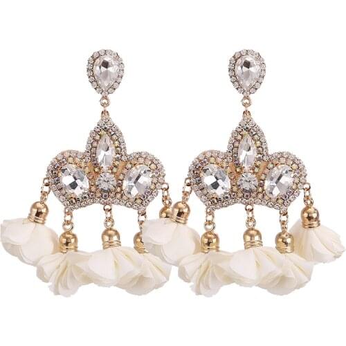New Arrival Earrings Beads Crystal Crown Drop Earrings For Women Baroque Bohemian Large Long Earrings Jewelry Brincos 2020 Gifts