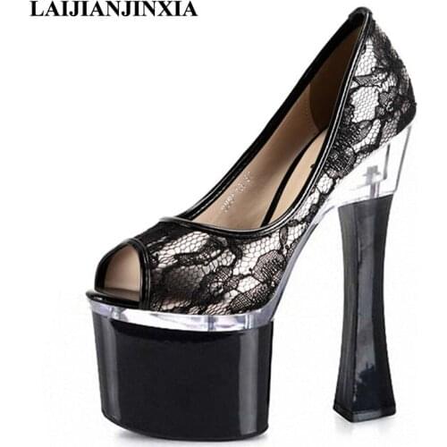 New Sexy Bud Silk Spring 18cm Square High Heels Wedding Party Dress Women Pole Dance Shoes Sandals Dancing Shoes