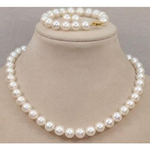 A SET natural cultured fresh water pearl 9-10mm white black pink necklace 18 "