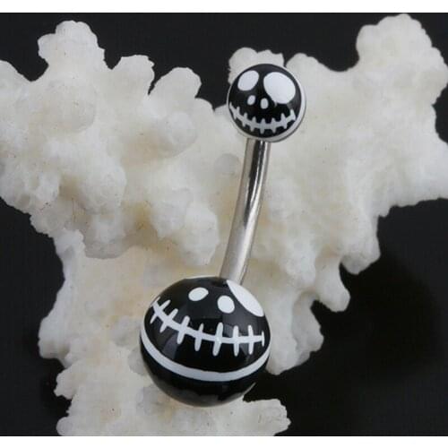 TUMBEELLUWA Punk Skull Head Skeleton Stainless Steel Belly Button Rings Screw Navel Bars Body Piercing