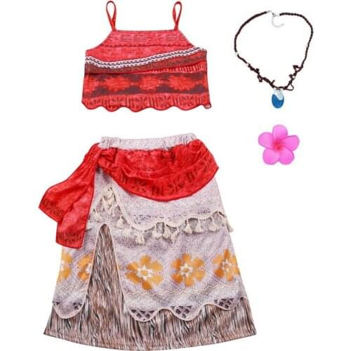 MUABABY Girls Moana Dress up Clothes Kids Summer Straps Vaiana Princess Costume Children 2 Pcs Set Beach Sundress 3-10T
