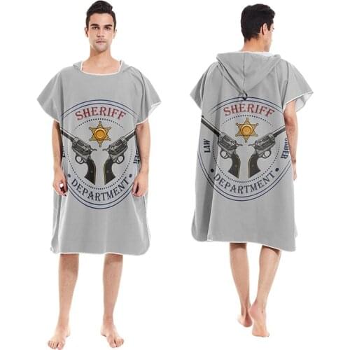Retro Skull Cowboy Printed Hood Robe Towels Microfiber Quick Dry Diving Suit Changing Hoodie Sweat-absorbent Beach Poncho Towel