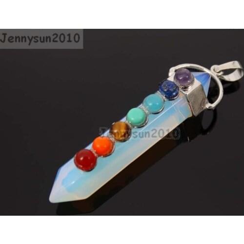 Natural Opalite Gems stones Hexagonal Pointed Colorful Stones Pendant Charm Beads Healing 5Pcs/Pack