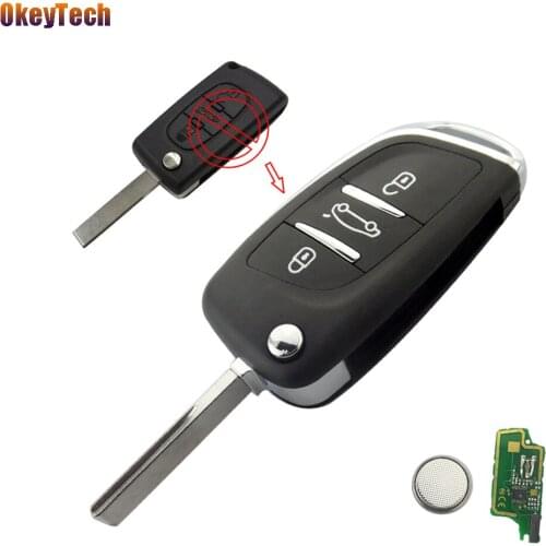 OkeyTech Remote Key for Peugeot 433Mhz ID46 PCF7961 Chip 3 Button Flip Folding Auto Remote Control Key Fob for Peugeot 407 Blade