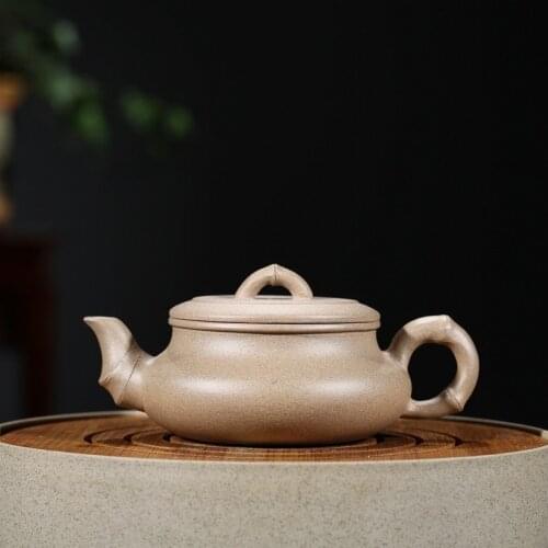 Yixing Purple Clay Teapot Flat Bamboo Kung Fu Kettle Zisha Teaware Send Gift Box
