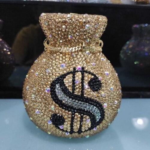 Luxury Full Rhinestone Diamond Gold Money Pocket Bag Top Quality Crystal Party Clutches Purse Evening Bags Shoulder Handbags