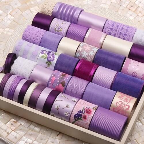 Mix Styles Purple Satin Ribbon Set For Wedding Decoration Tapes Grosgrain Ribbon Grils Hairbow Diy Accessories Material