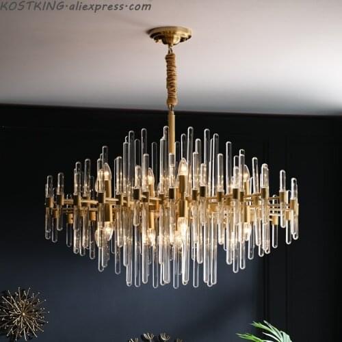 Modern LED crystal chandelier Nordic copper chandelier for living room simple dining room lamp luxury villa decoration lamp