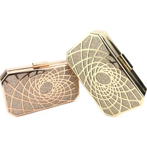 Champagne/Gold Wedding Purse Clutch Long Chain Handbags High-End Geometric Pattern Acrylic Women Shoulder Prom Messenger Cluthes