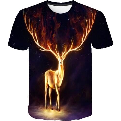 Glowing deer animal 3 d printing man woman t-shirts with short sleeves harajuku/deer t-shirts S -4 xl general code number