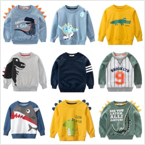 2 3 4 5 6 7 8 Years Kids Autumn Spring Thin Sweater 100% Cotton Clothing for Children Boys CLothes Dinosaus Cartoon Boys Sweater