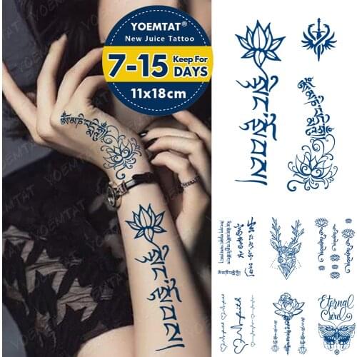 Juice Lasting Waterproof Temporary Tattoo Stickers Lotus Totem Tibetan Buddhism Sanskrit Character Flash Fake Tatto Ink Body Art