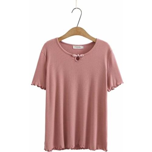Plus size Short sleeves with wood ear buckle women t shirts 2021 new summer casual ladies tshirts female T-shirts tops oversize