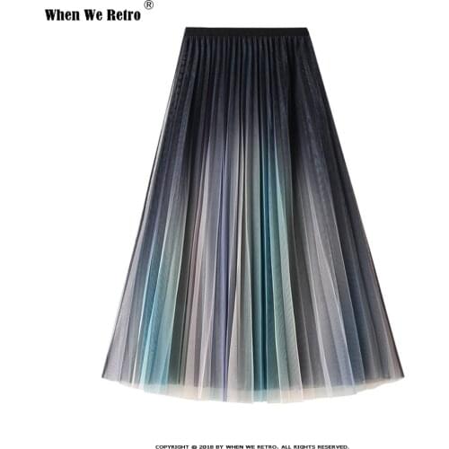 Korean Style Gradation Ankle Length Women Long Skirt VD1800 Plus Size Colorful Tulle Mesh Pleated Skirts