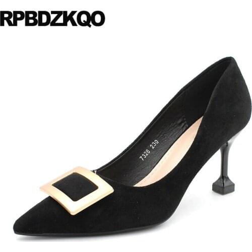 Medium Heels Big Size Women Pumps 2021 Casual Black Slip On High Shoes Suede 11 43 3 Inch Pointed Toe 10 42 Thin 4 34 Stiletto