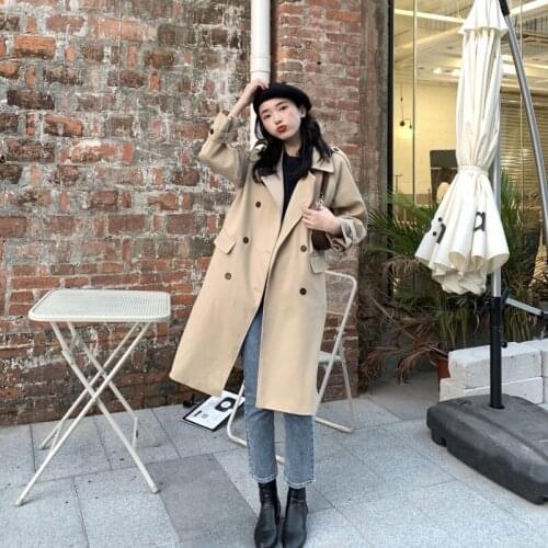 2021 New Autumn Winter Trench Coat Women Mid Length Suit Windbreaker Khaki Double Breasted Black Cardigan Female Outerwear