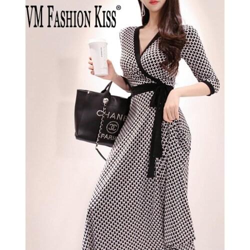 Classic Print Ladies Summer Clothes For Women Long Dress Elegant V-neck Early Spring Hiaf Sleeve Vestido De Mujer Dresses Party