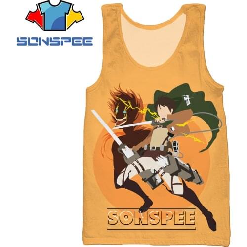 SONSPEE 3D ATTACK ON TITAN Anime Captain Printed Vest Katana Cool Fighting Sleeveless T-shirt Oversized Loose Round Neck Mens C