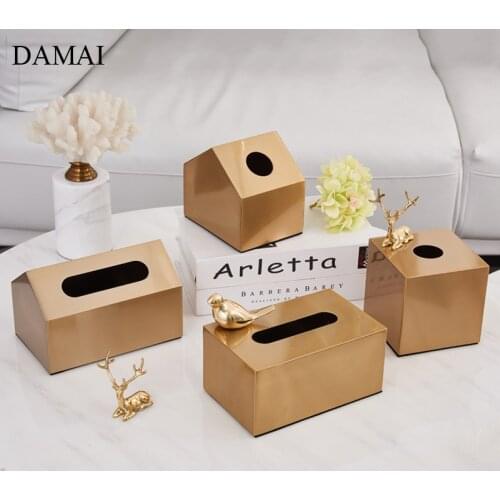 Golden Tissue Box Animal Statue Decorative Paper Towel Case Home Metal Removable Tissue Boxes Home Decoration Accessories Modern