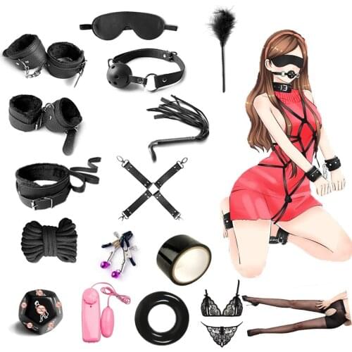 16pcs Faux Leather Blinder Hand Foot Cuff Whip Rope Collar Sex Bdsm Bondage Set Special Faux Leather Sex Toys For Woman
