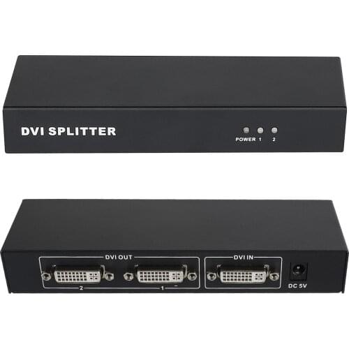1x2 Port DVI Splitter 1 in 2 Out Split 1 Video Signal To Displays Power Switcher Adapter 2 Port Distributor Monitor