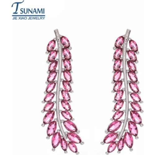 2021 new fashion temperament multi color leaf Zircon Earrings women / Girls sweet romantic wedding party Jewelry Earrings ER-014