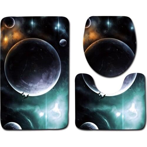 3pcs/set Vintage Cartoon Print Anti-slip Bathroom Floor Mat Home Decor Shower Non-Slip Rug Bath Door Mats Moon Space