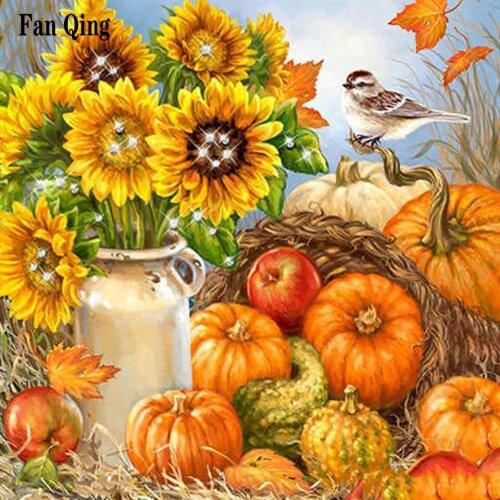 5D DIY Diamond Painting Sunflower Pumpkin and bird Full Square Diamond Embroidery Flower Rhinestones Picture Craft Kit
