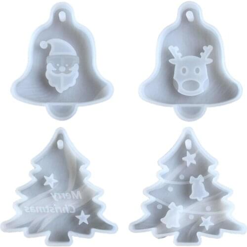 97QE Christmas Tree Bell Elk Pendant Casting Silicone Mould Crystal Epoxy Resin Mold